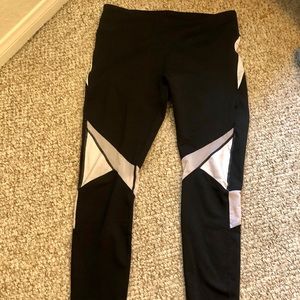Fabletics black leggings with white mesh detail!